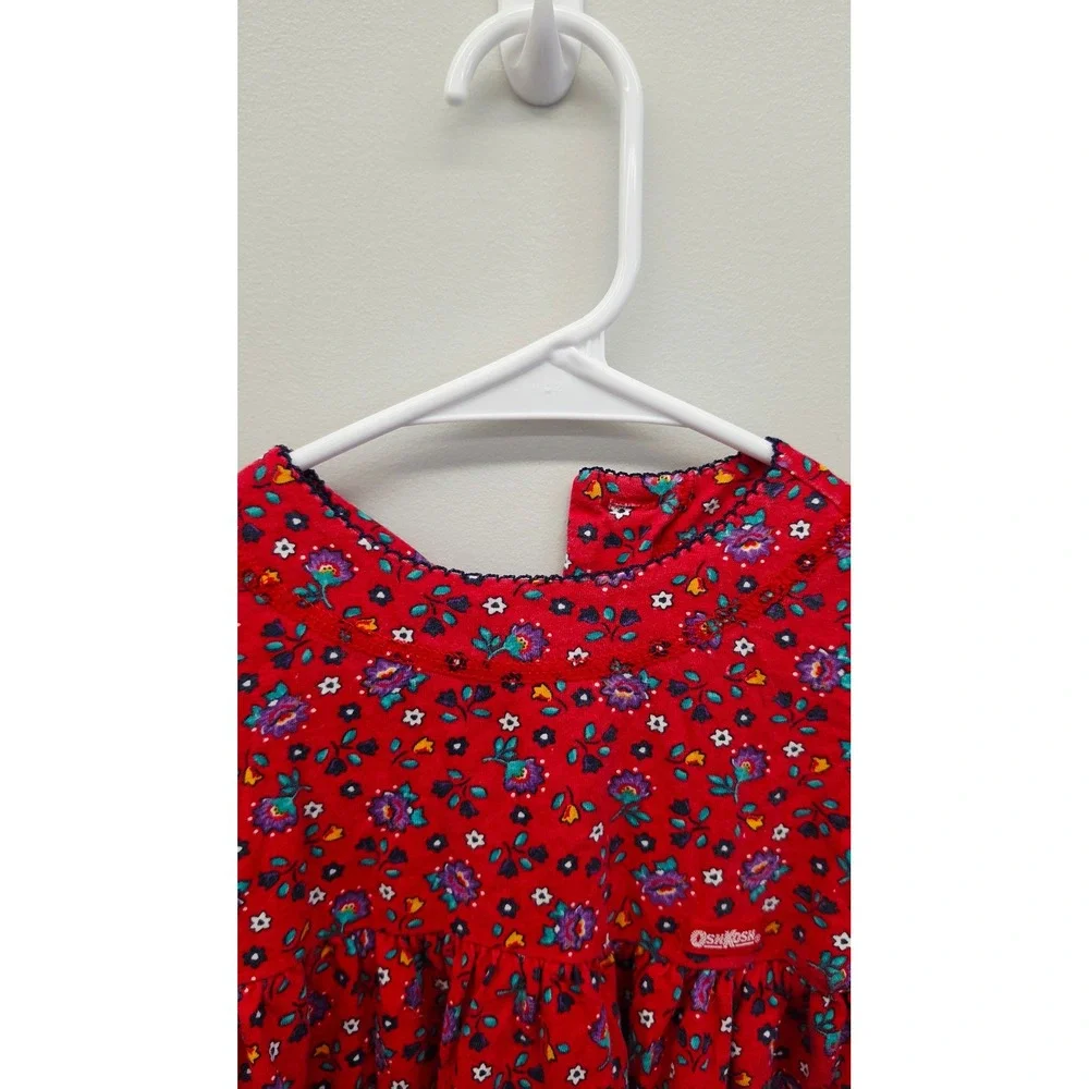 Vintage OshKosh B'gosh 2T Red Floral Dress Made in USA